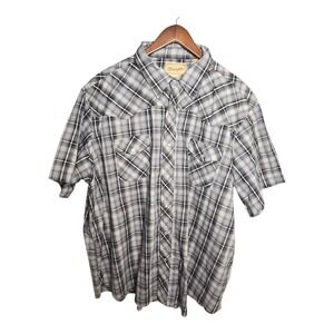 Wrangler Western Shirt Pearl Snap Plaid Short Sleeve Gray Black Mens 3XL